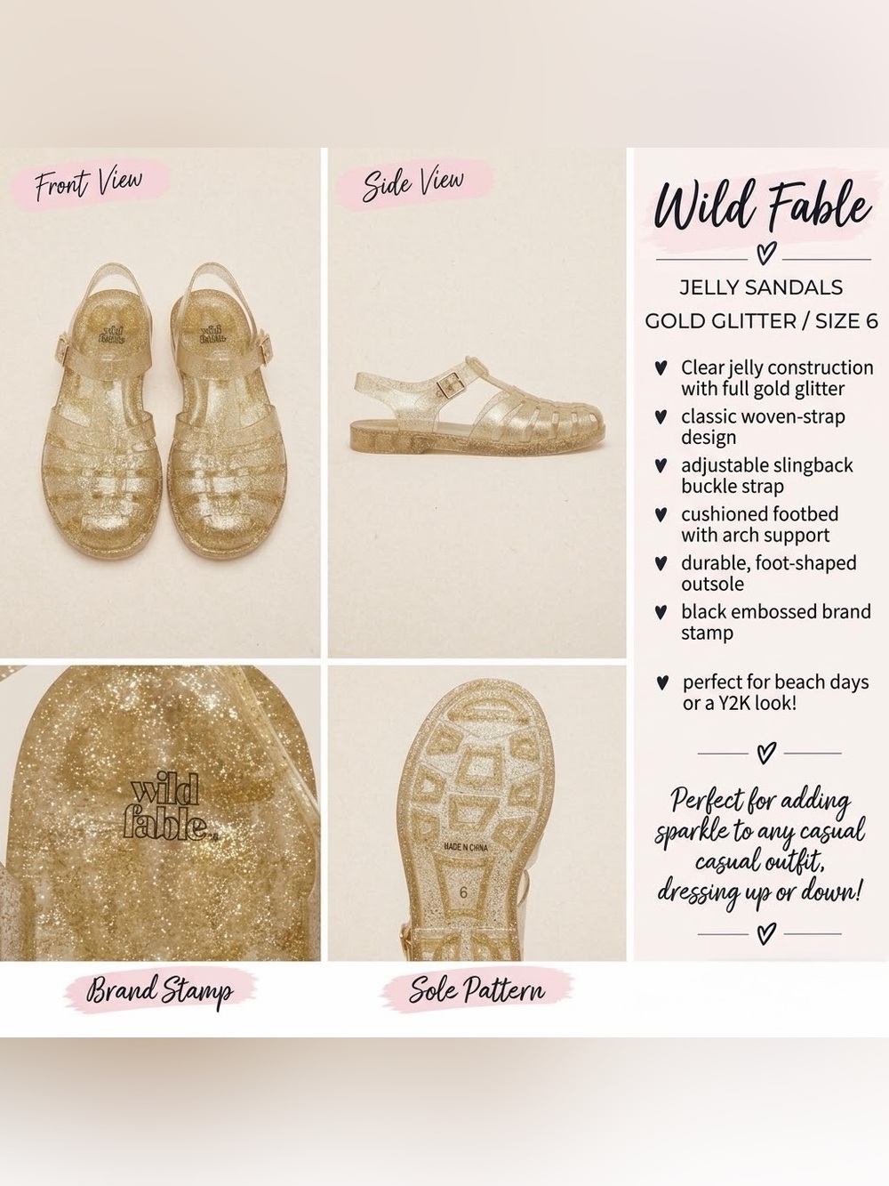 Wild Fable Poppy Jelly Sandals Gold US 6 NWT